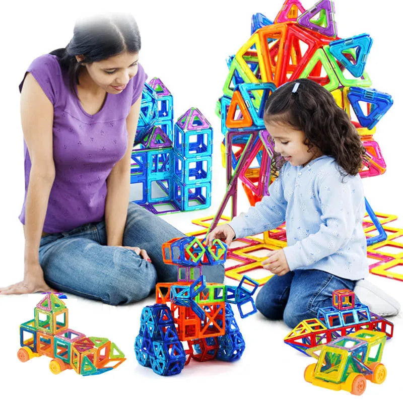 Magnetic building blocks set with ABS plastic pieces for children's construction play