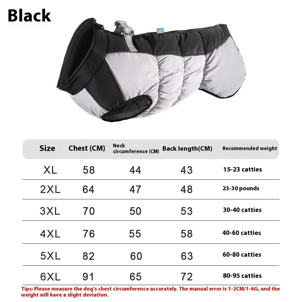 Waterproof reflective dog coat in polar fleece for big dogs in sizes XL to 6XL