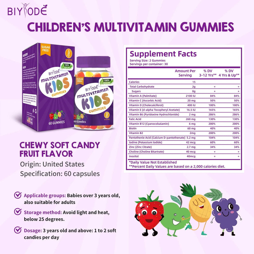 Bottle of 60 kids multivitamin gummies with private label option, original flavour, by Jiabeikang