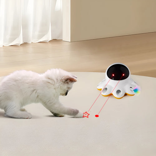 Automatic electric cat toy teaser with feather wand, USB-C charging port, ABS plastic body in various colours