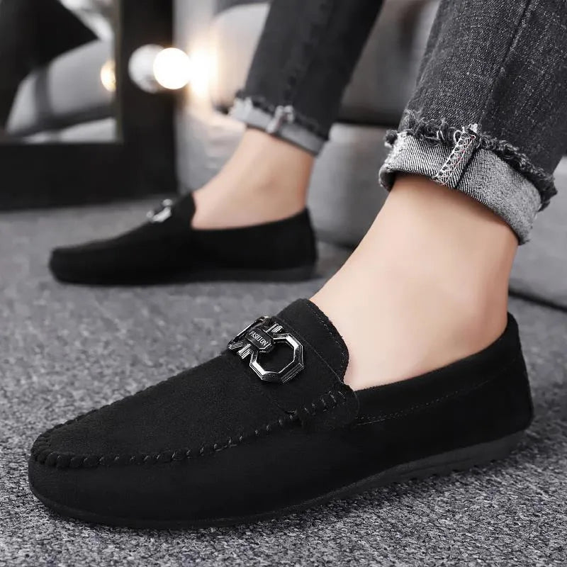 Men's black and grey casual shoes with suede upper and rubber sole for summer breathable wear
