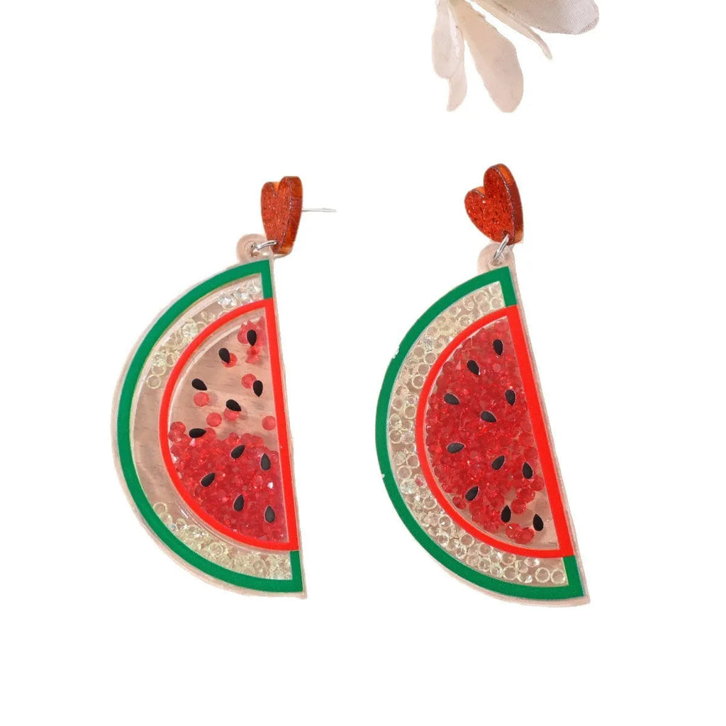 Acrylic fruit and dessert earrings for women with cherry strawberry watermelon pineapple designs