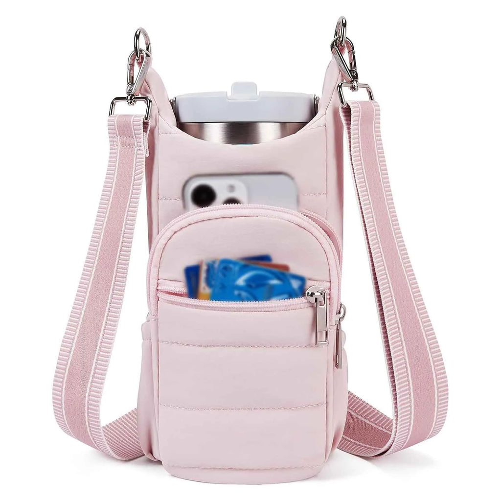 Cycling water bottle kettle bag mounted on bicycle frame in beige colour