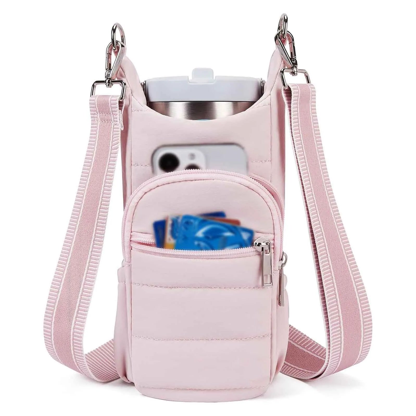 Cycling water bottle kettle bag mounted on bicycle frame in beige colour