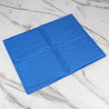 Blue gel cooling pet pad for dogs and cats, foldable waterproof nylon mat, size XS to XXL