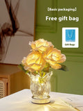 Modern crystal flowers table lamp with touch dimming control on wooden bedside table